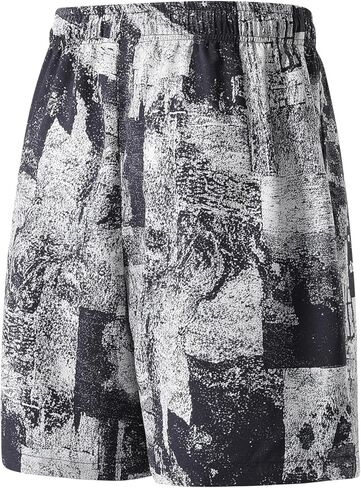 Men's Casual Shorts - Breathable Athletic Fit Short Pants with Vintage Portrait Graphic Print and Drawstring - Black in Saudi Arabia