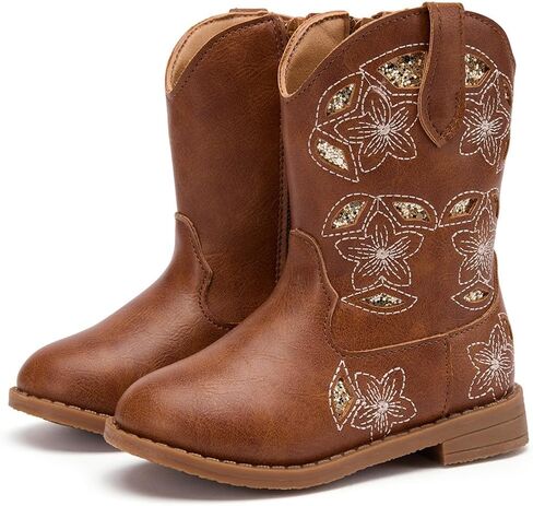 BMCiTYBM Toddler Cowboy Boots Western Cowgirl Boots Boys Girls Mid Calf Square Toe Riding Walking Shoes in Saudi Arabia