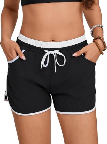 Yilisha Women Drawstring Board Shorts Swim Shorts Beach Bathing Suits Bottoms Tankini Boyshorts Swimsuit with Liner Pockets in Saudi Arabia