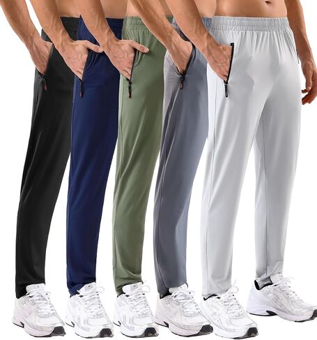 5 Pack Men's Sweatpants with Zipper Pockets Stretch Lightweight Athletic Track Activewear Pants for Men Joggers Running Workout Gym,XXL in Kuwait