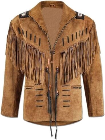 100% Real Suede Western Style Leather Jacket for Sale Native American Coat Fringe (XL) Black in Saudi Arabia