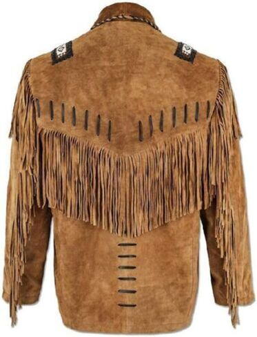 100% Real Suede Western Style Leather Jacket for Sale Native American Coat Fringe (XL) Black in Saudi Arabia