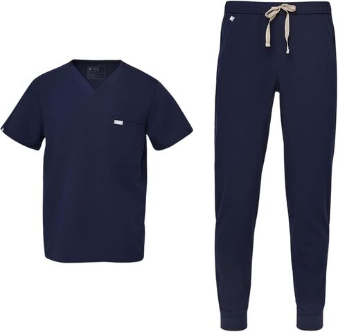 مجموعة FIGS Leon Top & Tansen Pants Scrub للرجال - رقبة كلاسيكية على شكل حرف V، بنطلون رياضي، مضاد للتجاعيد، تمدد في 4 اتجاهات in Saudi Arabia