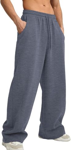 Men's Baggy Sweatpants Wide Leg Pants Elastic Waist Drawstring Loose Lounge Joggers Sweatpant with Pockets in Saudi Arabia