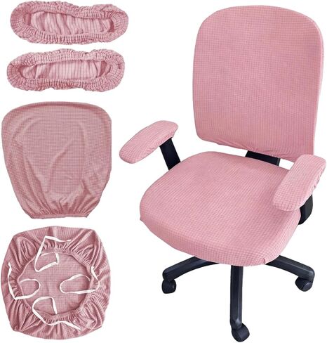 4 Pcs Office Chair Covers Set, Stretchable Computer Chair Cover Desk Accessories Office Supplies Armrest Seat Slipcovers Desk Decor Office Cushion Backrest for Rotating (Pale Pink) in Saudi Arabia