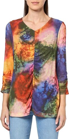 Ali Miles Women's Mesh V-Neck Tunic with Three Quarters Rouched Sleeves in Saudi Arabia