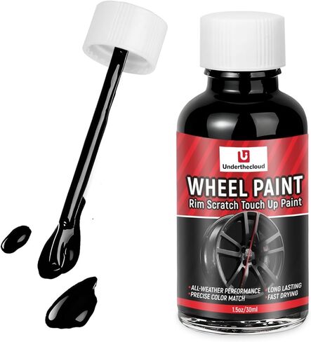 طلاء لمسات نهائية باللون الأسود اللامع - طقم إصلاح العجلات، إصلاح خدوش العجلات، إصلاح سريع وسهل لخدوش العجلات، طلاء حافة لإصلاح عجلات السيارة (أسود لامع) 30 مل in Kuwait