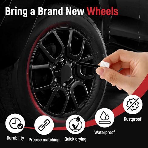 طلاء لمسات نهائية باللون الأسود اللامع - طقم إصلاح العجلات، إصلاح خدوش العجلات، إصلاح سريع وسهل لخدوش العجلات، طلاء حافة لإصلاح عجلات السيارة (أسود لامع) 30 مل in Kuwait