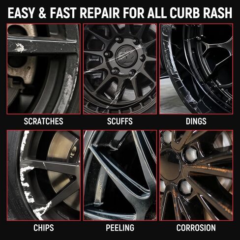 طلاء لمسات نهائية باللون الأسود اللامع - طقم إصلاح العجلات، إصلاح خدوش العجلات، إصلاح سريع وسهل لخدوش العجلات، طلاء حافة لإصلاح عجلات السيارة (أسود لامع) 30 مل in Kuwait