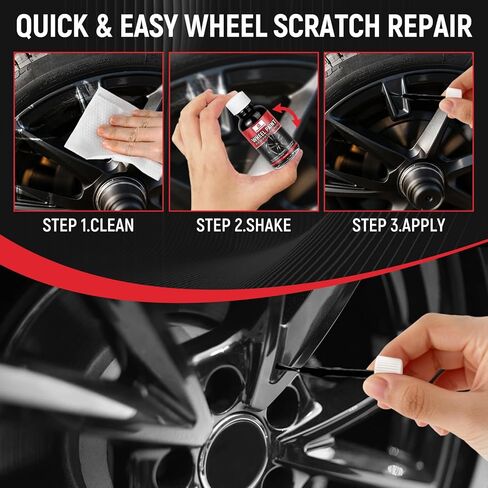 طلاء لمسات نهائية باللون الأسود اللامع - طقم إصلاح العجلات، إصلاح خدوش العجلات، إصلاح سريع وسهل لخدوش العجلات، طلاء حافة لإصلاح عجلات السيارة (أسود لامع) 30 مل in Kuwait