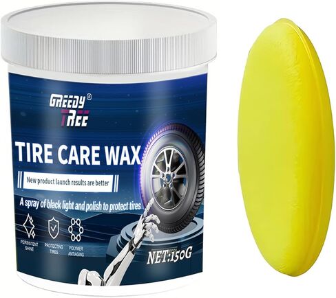 معجون تلميع الإطارات | التألق المثالي | تلبيس الإطارات المتين وسهل الاستخدام | حماية طويلة الأمد من الأشعة فوق البنفسجية للإطارات والعجلات والمطاط السوداء | طقم بوزن 5.29 أونصة مع إسفنجة in Kuwait
