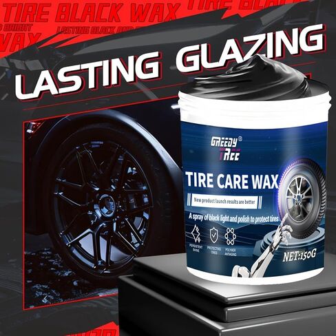 معجون تلميع الإطارات | التألق المثالي | تلبيس الإطارات المتين وسهل الاستخدام | حماية طويلة الأمد من الأشعة فوق البنفسجية للإطارات والعجلات والمطاط السوداء | طقم بوزن 5.29 أونصة مع إسفنجة in Kuwait