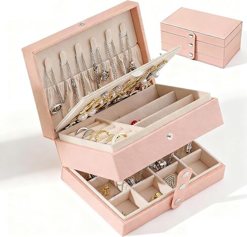 Travel Jewelry Organizer for Women Girls, 5 Layers Portable PU Leather Jewelry Box for Necklaces, Earring, Rings, Bracelet, Etc Girls Gift in Kuwait