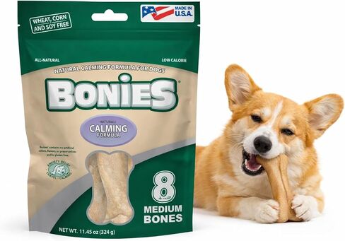 Bonies Natural Calming Formula Dog Treats, Contains Chamomile & Lavender, Help Anxiety, Excessive Barking & Trembling, Chicken Flavor, Medium, 8 Bones in Saudi Arabia