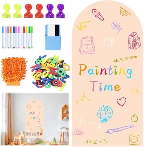 Magnetic Wall Decal Peel and Stick Magnetic Chalkboard Wallpaper in Milk Tea (39.3" x 17.5"), Includes Magnet Letters & Liquid Chalks for Home Playroom Classroom Magnetic Play Wall Decor in Saudi Arabia