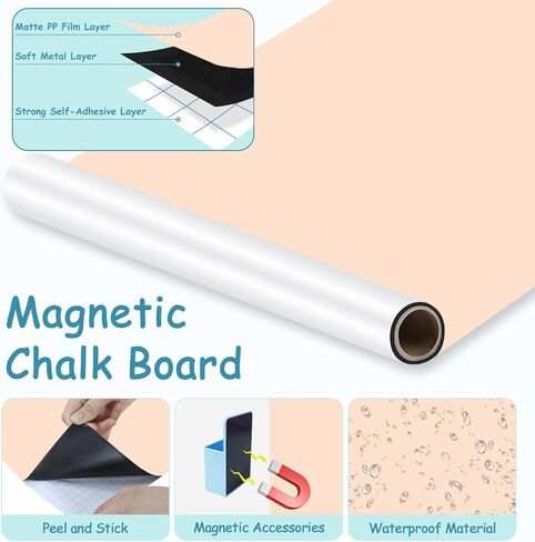 Magnetic Wall Decal Peel and Stick Magnetic Chalkboard Wallpaper in Milk Tea (39.3" x 17.5"), Includes Magnet Letters & Liquid Chalks for Home Playroom Classroom Magnetic Play Wall Decor in Saudi Arabia