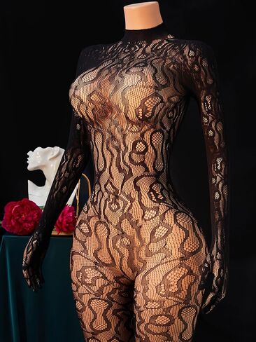 Womens Fishnet Bodystocking See Through Mesh Bodysuit Sexy One Piece Teddy Lingerie Sheer Soft Nightwear in Saudi Arabia