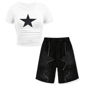 Little Girls Summer Clothes 2 Piece Outfit Short Sleeve Top + Jeans Girls Spring and Fall Outfits, Sizes 6-12 Years in Kuwait