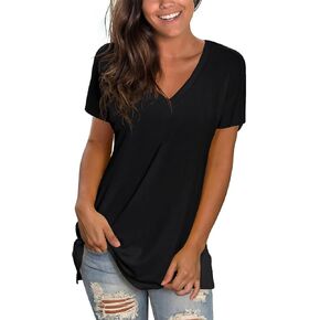 تي شيرت نسائي من Sipaya تي شيرت أساسي برقبة على شكل حرف V فضفاض مناسب كاجوال بأكمام قصيرة in Kuwait