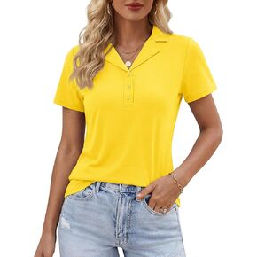 YUCOLEN Women's Polo Shirts V Neck Short Sleeve Lapel Collar Tops 3-Button Dressy Casual Blouse Business Work Shirt in Kuwait