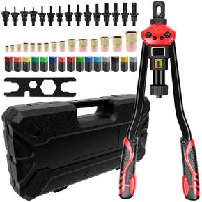 مجموعة صواميل برشام احترافية مقاس 16 بوصة، أداة ريفنوت/جوز للخدمة الشاقة مع مماسك سريعة التغيير، مسدس صامولة برشام مع مؤشر للسكتة الدماغية، أداة إدخال ملولبة مع 15 مغزلًا و170 صامولة، حقيبة حمل in Kuwait