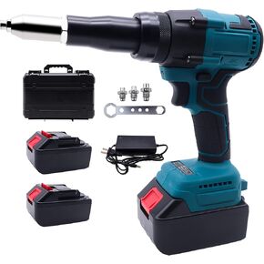 21 V Cordless Rivet Gun with Charger and 2 Batteries, Brushless Motor, Portable Electric Automatic Rivet Gun Kit for 3/32", 1/8", 5/32" Stainless & Aluminum Rivets in Kuwait