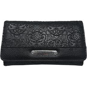 محفظة ستون ماونتن كبيرة منقوشة بالزهور SLG سوداء بيزلي | جلد أسود | 7x2x4 بوصة in Kuwait