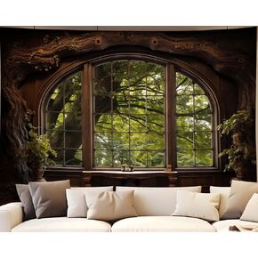 QGHOT نسيج نافذة الغابات، طبيعة في الهواء الطلق نسيج الجدار شنقا مشهد الغابات جدارية كبيرة لغرفة النوم غرفة المعيشة مكتب ديكور 78.7 "L × 104" W in Kuwait