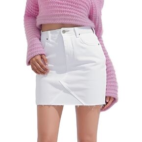 تنورة نسائية قصيرة من قماش الدنيم قابلة للتمدد بخصر عالٍ - تنانير جينز غير رسمية عصرية Y2K لعام 2026 للنساء بحاشية خام in Kuwait