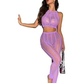 Womens Mesh Lingerie Fishnet Babydoll Rave Outfits Long Sleeve Bodysuit Two Piece Chemise in Kuwait