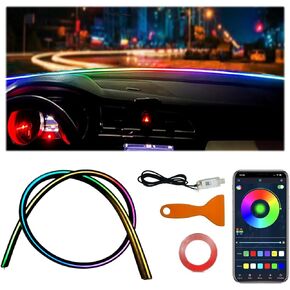 شريط إضاءة LED داخلي للسيارة من الأكريليك مع مفتاح تنشيط الحركة، إضاءة نيون محيطة مقاس 55.1 بوصة، ألوان RGB، التحكم في التطبيق/اللمس، مزامنة الموسيقى in Kuwait