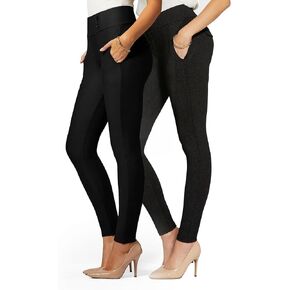 Conceited 2-Pack Stretch Slacks for Women - Wear to Work - Slim Leg Dress Pants with Pockets - High Class, Black - (XX-Large) in Saudi Arabia