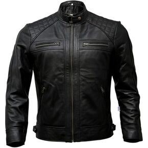 Genuine Leather Men's cafe racer jacket Sheepskin Stand Collar Trucker real leather Jacket in Saudi Arabia