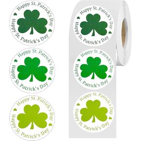 ملصقات يوم القديس باتريك، ملصقات شامروك، 1.5 بوصة × 1.5 بوصة 500 قطعة لكل لفة، زينة يوم القديس باتريك (أخضر) in Kuwait