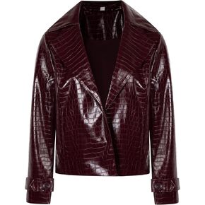 Crocodile Embossed Faux Leather Jacket, Burgundy,Black, Notched Collar, Belted Cuffs in Saudi Arabia
