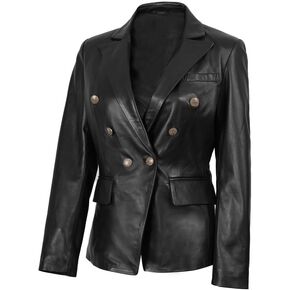 Blingsoul Double Breasted Leather Blazer Womens – Stylish Real Lambskin Casual Leather Coat For Women in Kuwait