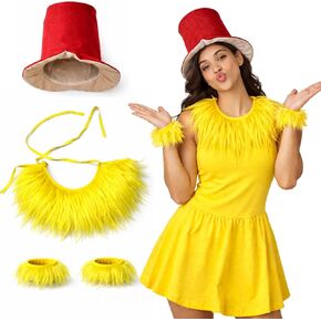 4 Pcs Storybook Character Costume for Adult Halloween Accessories Red Top Hat, Yellow Faux Fur Collar, Wristband in Saudi Arabia