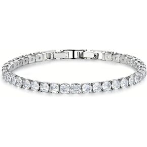 أساور تنس للنساء، أساور زركونيا مكعبة مطلية بالفضة/الذهب 4 مم قابلة للتعديل، مجوهرات عصرية غير مشوهة مقاس 6.6 بوصة+1.5 بوصة موسع in Kuwait