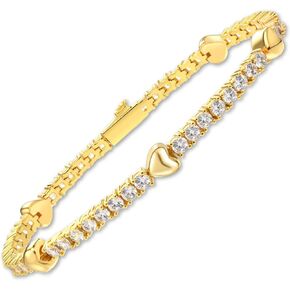 أساور تنس ذهبية على شكل قلب من BREN Heart CZ للنساء، أساور زركونيا مكعبة 3 مم مطلية بالذهب عيار 14 قيراط، هدية مجوهرات ساحرة رائعة in Kuwait