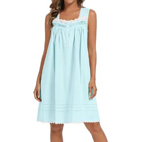 YOZLY 100% Cotton Nightgowns for Women Sleeveless Embroidery Night Gown Sleepwear with Pockets S-XXXL in Kuwait