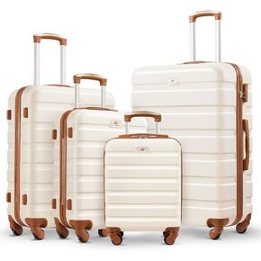 Suitour 4 Piece Luggage Sets, Hard Shell Suitcase Set with Spinner Wheels 16 20 24 28inch Travel Sets(Black Tan) in Saudi Arabia