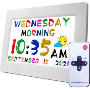 Véfaîî 【جديد 2023】 ساعة رقمية كبيرة الحجم مع 19 منبهًا، تذكير مخصص، التوقيت الصيفي التلقائي، ساعة تاريخ يوم غير مختصرة لكبار السن المصابين بمرض الزهايمر، 8 بوصات مع جهاز تحكم عن بعد in Kuwait