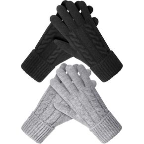 Pleneal Winter Gloves for Women Cold Weather - Womens Gloves Warm Touch Screen Fleece Lined Elastic Cuff Knit Glove 2 Pairs in Kuwait