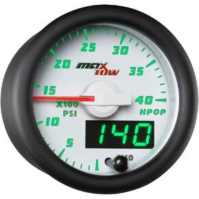 MaxTow Double Vision 4,000 PSI High Pressure Oil Pressure HPOP Gauge - Compatible with Power Stroke Diesel Engines 1994-2003 7.3L & 2003-2007 6.0L - White Gauge Face - Green LED Dial - 2-1/16" 52mm in Kuwait