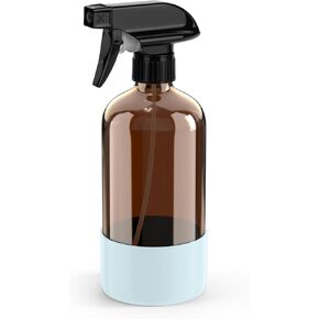 زجاجة رذاذ زجاجية كهرمانية مع حماية من السيليكون، زجاجة رذاذ قابلة لإعادة الملء سعة 16 أونصة لحلول التنظيف والنباتات والعلاج العطري وترطيب الوجه (كم أسود (زجاجة كهرمانية) in Kuwait