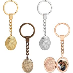 PLIGREAT 4 Pack Photo Locket Keychain, Vintage Oval Locket Keychains with Carved Florals Black Silver Rose Gold Photo Locket Key Chains that Holds Pictures Photo Locket Pendants for Women DIY Craft in Saudi Arabia