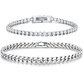 هدايا عيد الحب له | مطابقة زوجين مكعب زركونيا سوار التنس الكلاسيكي | أساور سلسلة كوبية هدايا لصديقها وزوجها ورفيق روحها وصديقتها عيد الحب لها in Kuwait