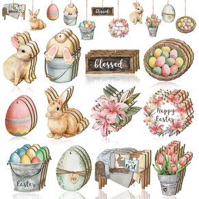 Wenqik 36 Pcs Spring Ornaments for Tree Spring Flower Tulip Wooded Decorations Easter Tree Decorations Farmhouse Hanging Sign for Holiday Easter Party Home Decoration(Butterfly) in Saudi Arabia