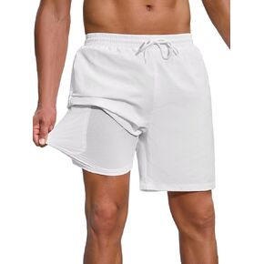 Men Swim Trunks with Compression 7" Breathable Liner with Zipper Pocket Quick Dry Board Shorts for Men in Kuwait