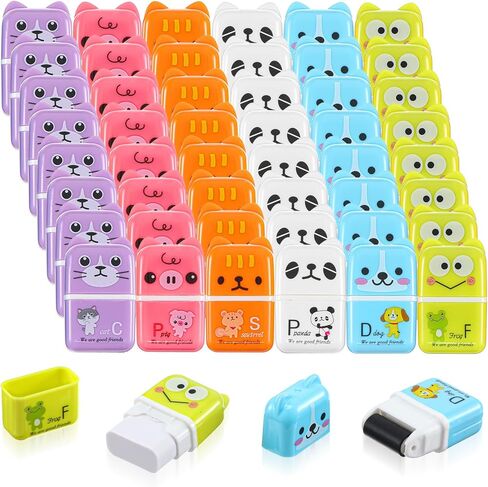 48Pcs Pencil Erasers, Cute Animal Themed Pencil Eraser, Eraser with Clean Up Roller, Fun Erasers for School Party Christmas Favors in Kuwait